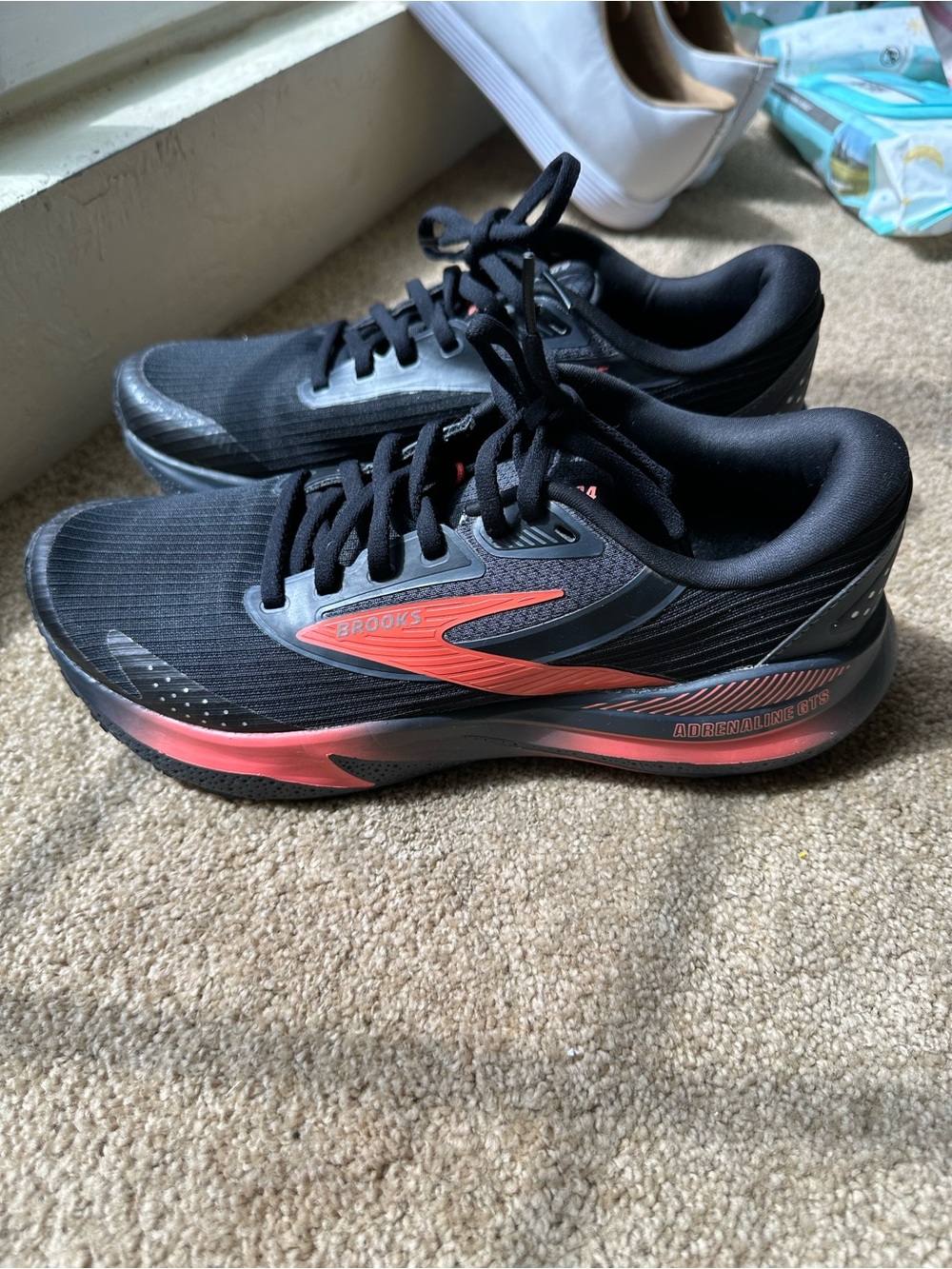 Brooks Black Running Shoes with Coral Accent